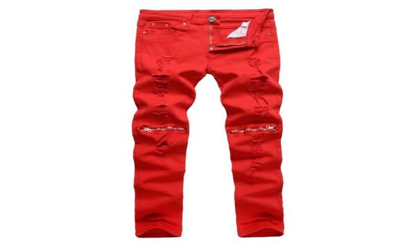 

men039s hole knee zipper pure cut rotten long casual pants slim feet stretch pants nightclub tide pants2514630, Blue