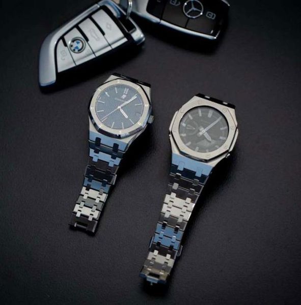 

watch bands stainless steel bezelcase band for ga2100 wrist strap 316l metal belt with tools whole watchband ga21007163685, Black;brown