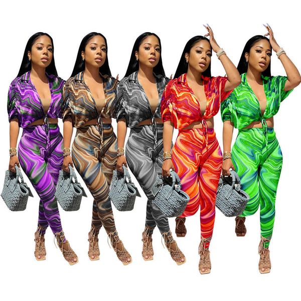 

designers clothes 2023 women's tracksuits sport suits corrugated printing pants short sleeve shirt casual suit women, Gray