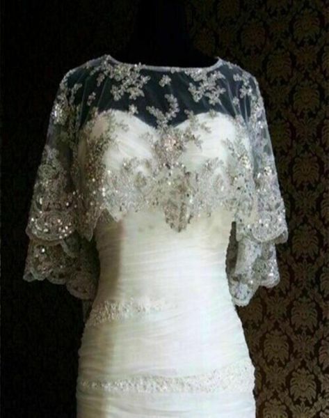 

real image sparkling wedding cloak jacket new ivory white sleeveless bridal lace applique sequins cape wraps custom jackets4616658