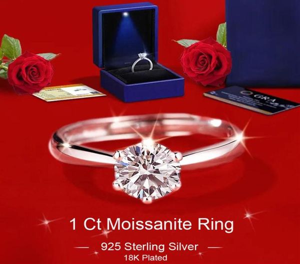 

1ct women moissanite rings 925 sterling silver 18k plated diamond lady wedding ring gift with box adjustable size fash2189590, Slivery;golden