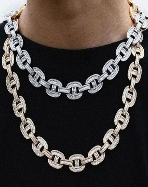 

16mm iced baguette mariner link chain bracelet 14k white gold plated 2 row diamond cubic zirconia jewelry 16inch24inch cuban cho2680286, Silver