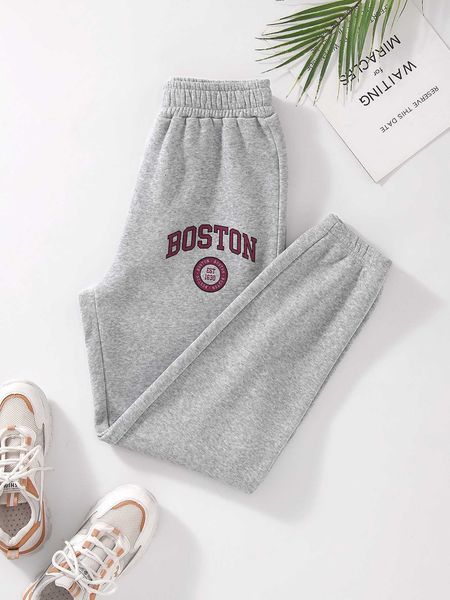 

women's letter graphic thermal lined sweatpants, White