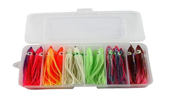

24pcs 10cm soft ocs fishing lures for jigs mixed color luminous silicone ocs skirt artificial jigging bait set with box8391738