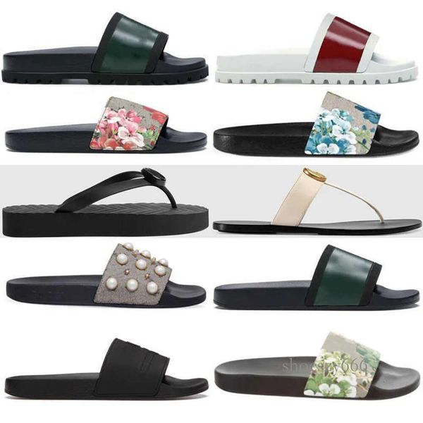 

2022 summer slippers for women mens designers slides floral brocade flats gear bottom flop flip scuffs casual fashion beach shoes, Black