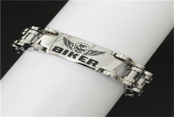 

1pc design bicycle skull biker bracelet 316l stainless steel band party skull biker style bracelet2732591, Golden;silver