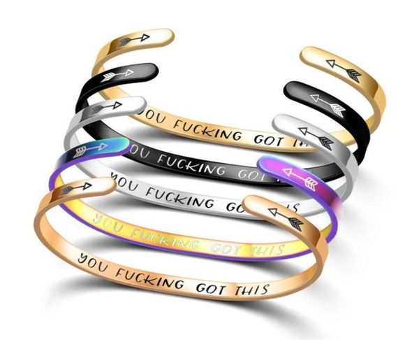 

bangle stainless steel you fucking got this bracelets bangles for woman cubic golden fashion jewelry silver rose gold gift2425370, Black