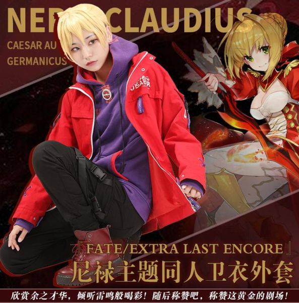 

halloween anime fate grand order nero claudius saber cosplay costume long sleeve casual zipper jacket coat hoodie asian size 6658896, Black;red