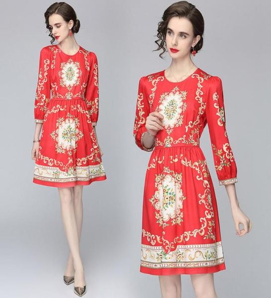 

boutique palace printed dress new retro trend highend womens summer autumn dress fashion noble bow lady dresses6610391, Black