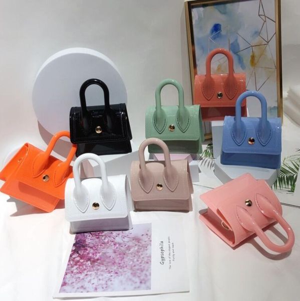 

jelly handbag mini bag pvc tote handbags macaron wallet one shoulder slanted cross bags kids purse whole9402452, Black