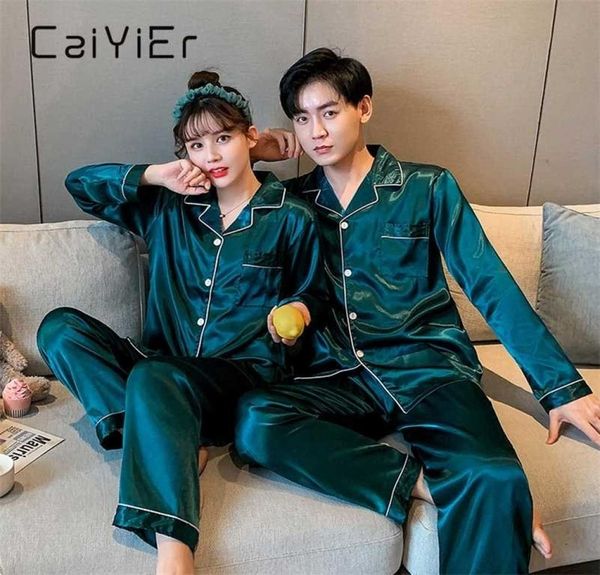 

caiyier lovers silk pajamas set solid long sleeve casual sleepwear winter couple nightwear men women loungewear m3xl 2201197627583, Black;red