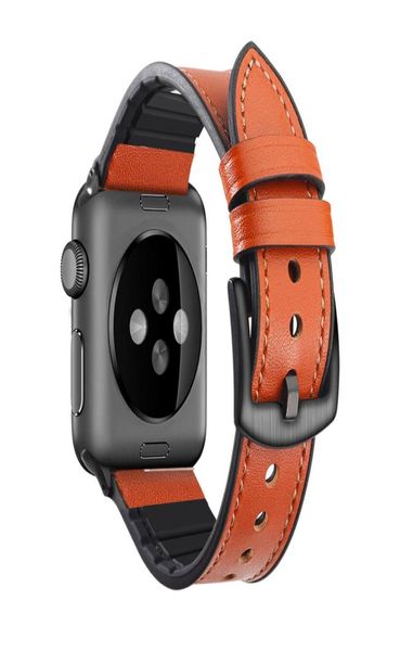 

zlimsn hybrid sports band for apple watch leather band replacement strap sweatproof classic iwatch series 4 3 44mm 42mm 38mm 40mm3952146, Black;brown