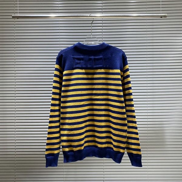 

designer sweater guc striped contrast knit long sleeved sweater jacquard round neck casual and fashionable versatile sweaters for men hoodie, White