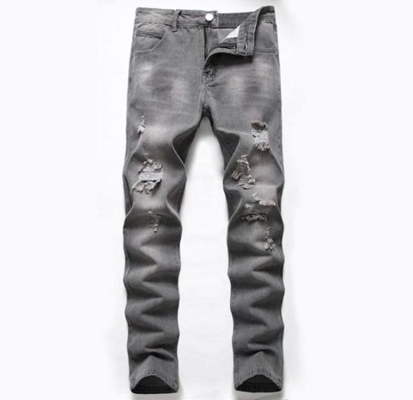 

men039s jeans cotton ripped pants grey hip hop trousers cowboy for men straight leg pencil 2021 clothing5545136, Blue