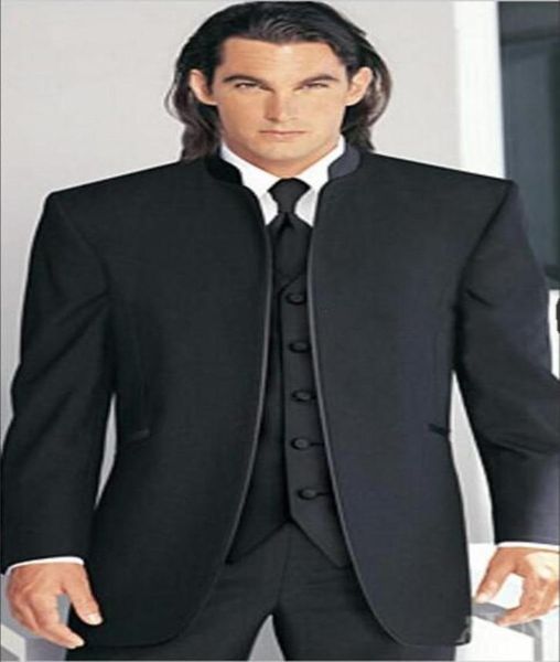 

custom made groom tuxedos black man no button mandarin lapel groomsmen men weddingprom suits bridegroom jacketpantstiev5367743, Black;gray