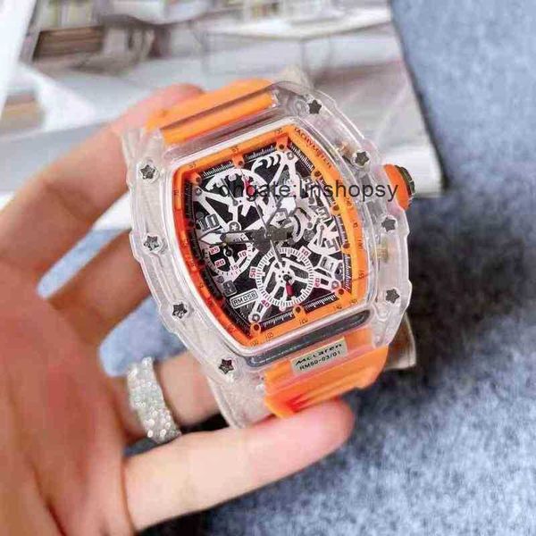 

awatch date lluxury mens mechanics watch richa silicone band transparent hollowed out dial color all purpose watches for men and women mille, Slivery;golden
