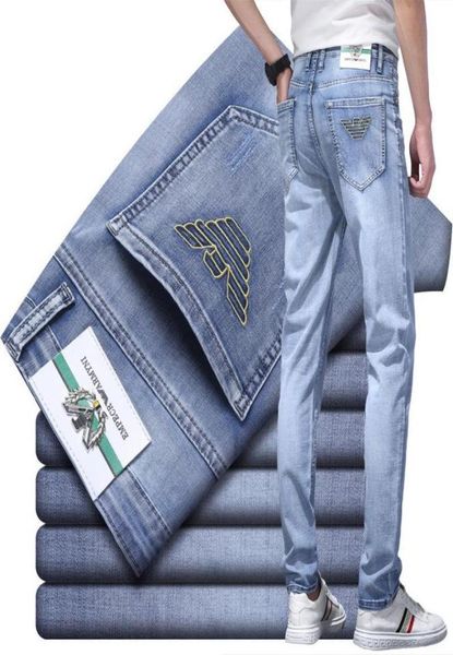 

men039s jeans slim elastic italy eagle brand classic thin style fashion business trousers light blue cotton denim pants3984046