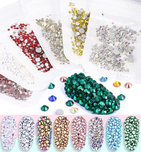 

250pcspack mixed size crystal nail rhinestones 3d jewelry glass rhinestone gems diy nails art decoration4371991, Silver;gold
