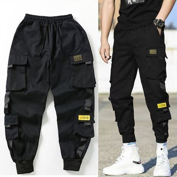 

men's pants men block black pocket cargo harem joggers harajuku sweatpant hip hop tactical trousers 230715