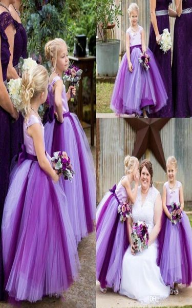 

square tulle ball gown bow purple sleeveless floor length simple wedding dresses flower girl dresses beautiful7451116, White;blue