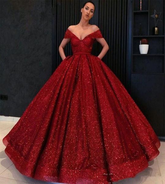 

sparkly quinceanera dresses red sequins prom party dresses off shoulder sleeveless zipper back fashion celebrity evening dress4823494, Blue;red