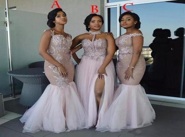 

2020 south african bridesmaid dresses long appliques off shoulder mermaid prom dress split side maid of honor dresses wedding wear6875091, White;pink