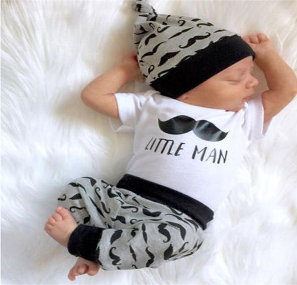

2016 3pcs newborn baby suits toddler infant kids little man funny romperspants children boy girl moustache printed casual clothes7255597, White