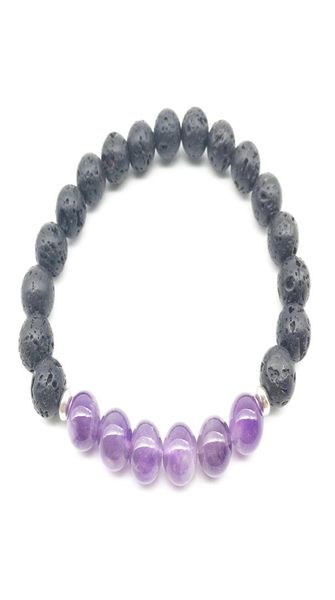 

sn1344 nes design womens bracelet trendy natural lava stone mala yoga bracelet amethyst purple crystal balance meditative jewelry5489751, Black
