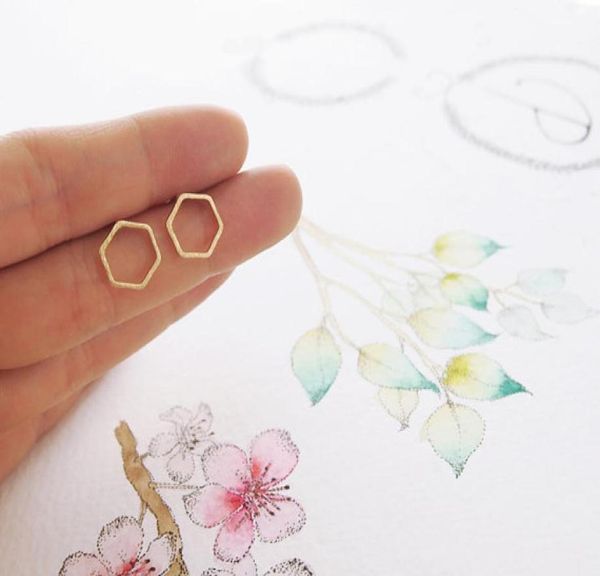 

30pair s042 gold silver hollow line hive hexagon earring cut out hexagon honeycomb earring simple elegant geometric earrings9910274, Golden;silver