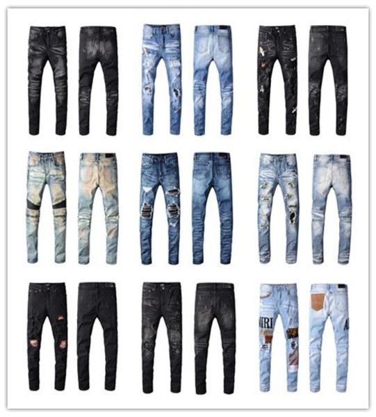 

designer jeans for men skinny jeans ripped holes jeans motorcycle biker denim pants ai brand fashion hip hop famous brand denim pa6045872, Blue