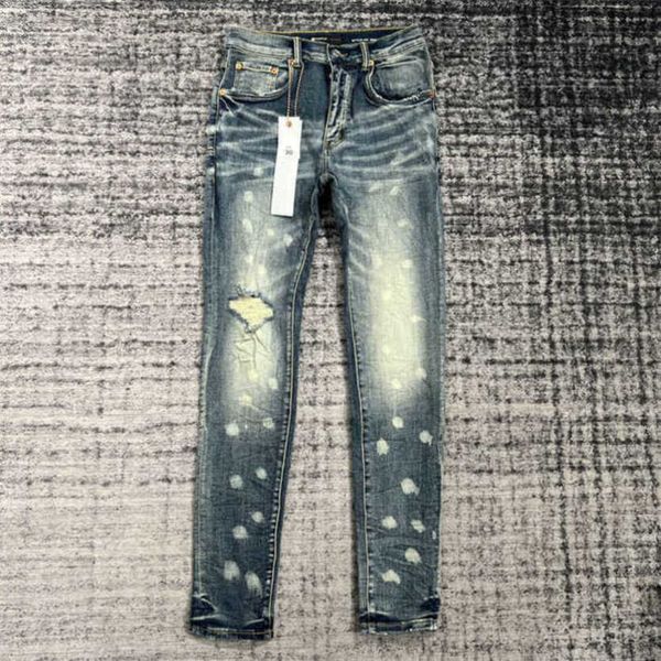 

designer 23ss mens jeans fashion purple distressed ripped biker slim fit motorcycle denim for men s quality brand jean mans pants pour homme, Blue