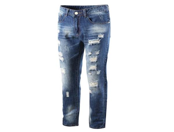 

hole fashion mens designer jeans pants solid casual straight denim pants summer winter mens clothing plus size3844780, Blue
