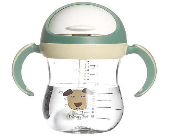 

350ml baby water bottle sippy cup soft spout cup gravity ball vtype straw anti design for babygreen c100280425861888497