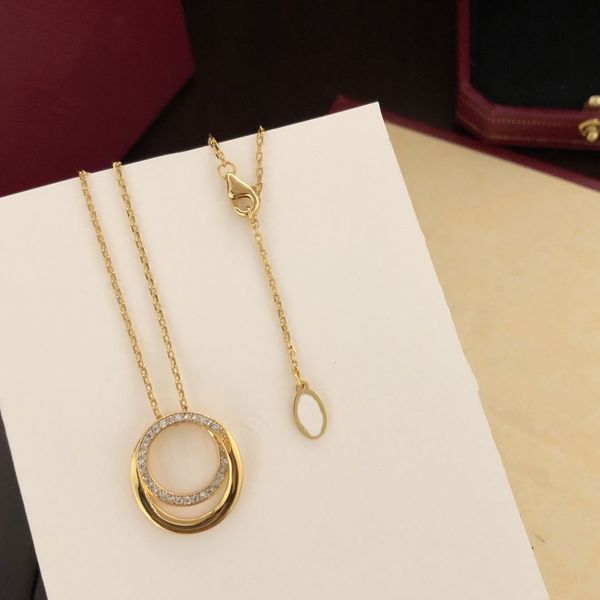 

luxury fashion necklace carti designer jewelry party sterling silver double ring diamond pendant rose gold necklace long chain jewelry mdgeu