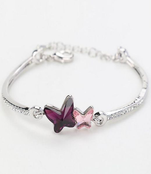

delicate women crystal bracelet plating two butterflies pendant bracelets for girl nice gift multi style whole ship1799662, Golden;silver