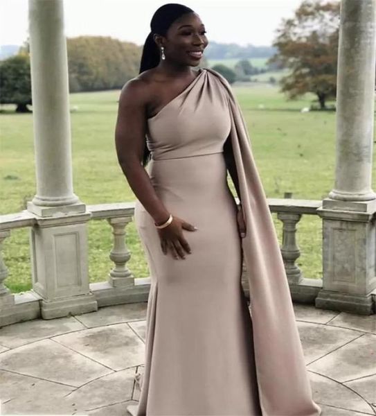

african plus size champagne mermaid bridesmaid dresses mermaid one shoulder with cape long party maid of honor gowns zipper back6553203, White;pink