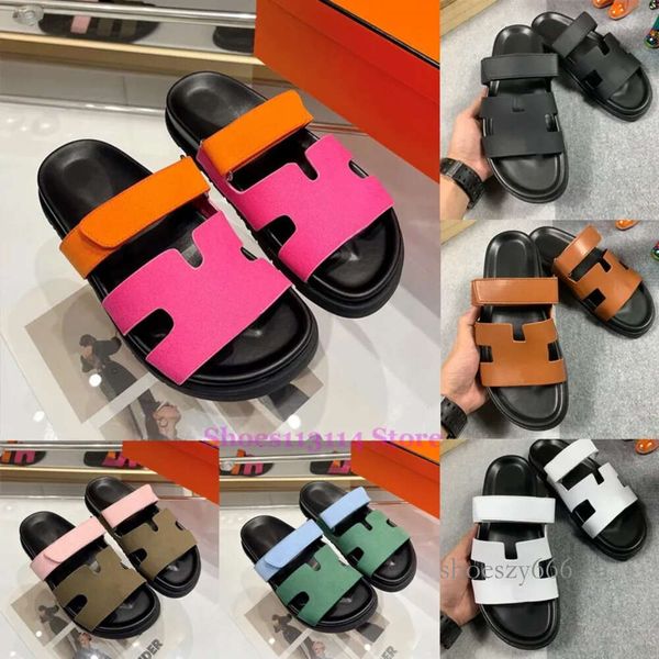 

designer beach chypre oran h slippers sandals for women summer casual fashion ladies classic flat leather home slides shoes white, Black