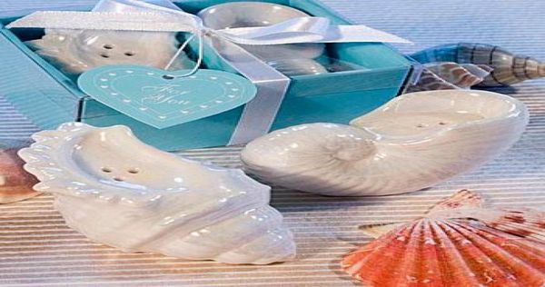 

beach wedding favors conch ceramic salt and pepper shaker in blue gift box 8pcslot4sets wedding favors gifts6473974
