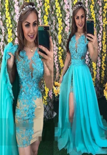 

gorgeous 2 pieces prom dresses lace appliques beaded evening gowns with detachable long overskirt blue robe de soiree8419432, Black
