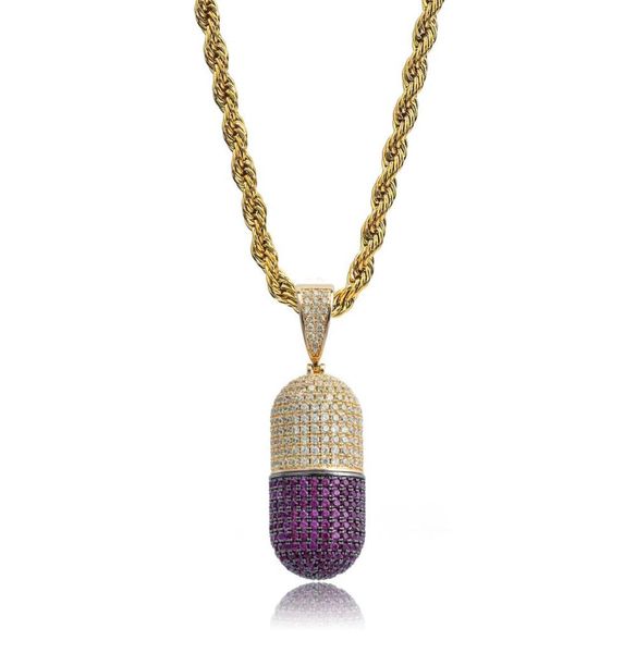 

new hip hop colorful pill bottle shape necklace can open capsules pendant cubic zircon necklace iced out detachable unisex9048791, Silver