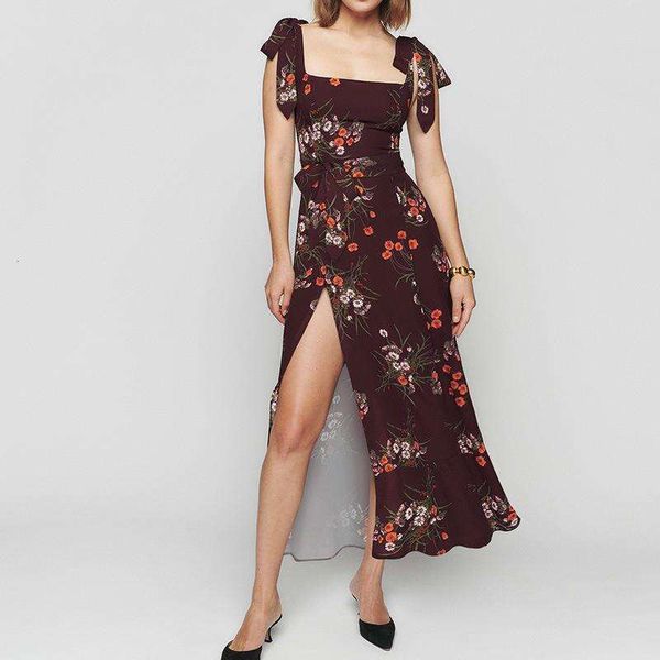 

summer womens sweet style bandeau slim fit floral split sling dress, Black;gray