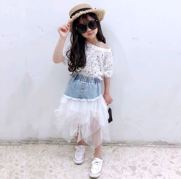 

spring summer girls tutu skirt baby denim skirt kids fashion skirt children bottoms streetwear jeans layered mesh 4 to 14 yrs y2009881772, Blue
