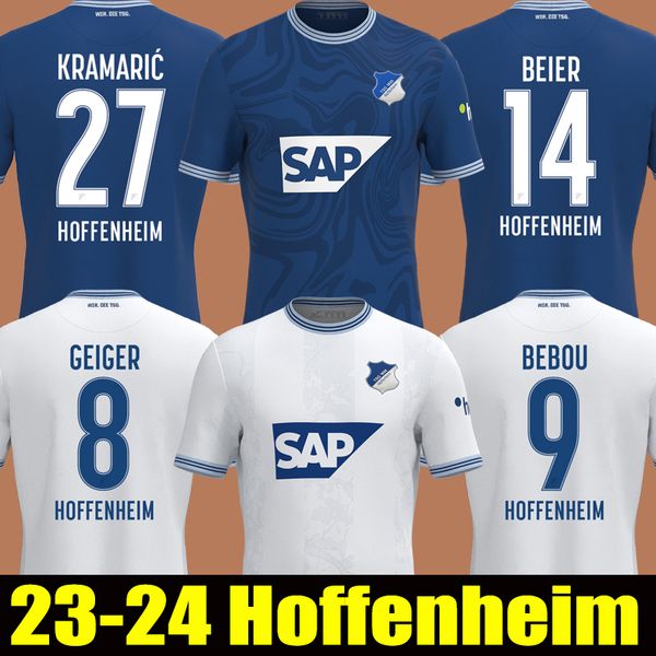 

23 24 hoffenheim soccer jerseys home blue bebou beier kramaric geiger ozan kabak grillitsch kaderabek samassekou john 2023 2024 away white f, Black;yellow