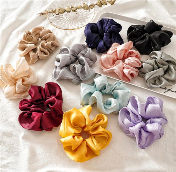 

luxury glossy satin scrunchies women fashion hair accessories solid color ed fabric hairband ties ponytail holder headwear6959728, Pink