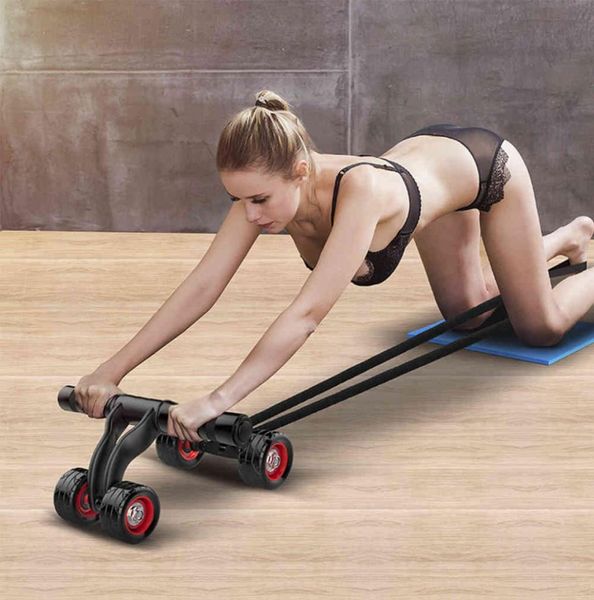 

pull rope resistance band for ab wheel 4wheel abdominal roller muscle trainer home fitness ab rollers workout9766037