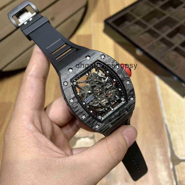 

aluxury watch date lluxury mens mechanics watches richa wristwatch business leisure carbon fiber hollow wine barrel personality automatic me, Slivery;golden