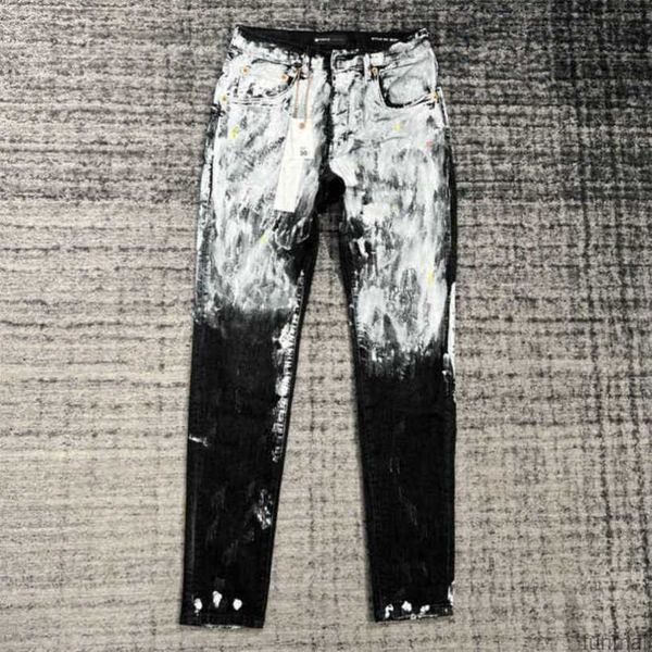 

purple designer brand mens jeans ripped straight regular denim tears washed old long fashion hole stack k958, Blue