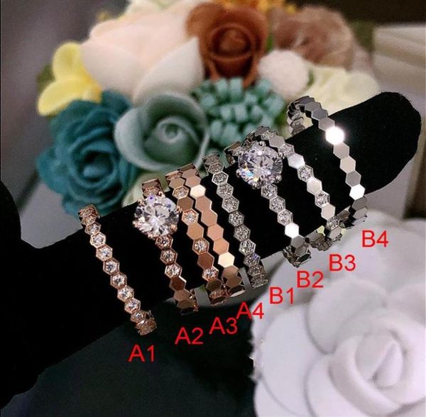 

cluster rings 925 sterling silver material bee my love ring inlaid with high carbon diamonds classic original honeycomb shape de258069726, Golden;silver