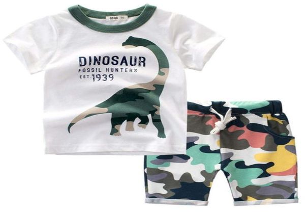 

2019 boys clothes summer kids baby dinosaur t shirt camouflage short boy outfit sport suit children clothing set 3 4 5 6 7 years8420555, White