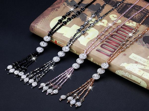 

fashion shiny crystal beads long necklace simple joker tassel strand sweater chain women leisure jewelry 4 colors7211435, Silver